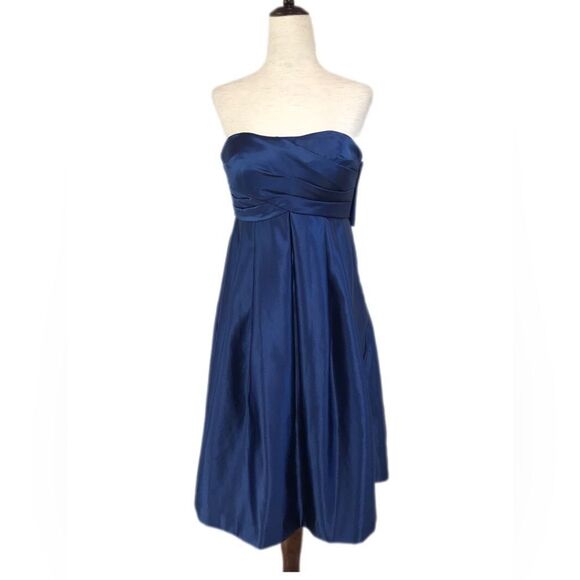 BILL LEVKOFF Navy Blue Strapless Satin Dress Short Bridesmaid Formal Size 0 - Picture 1 of 14